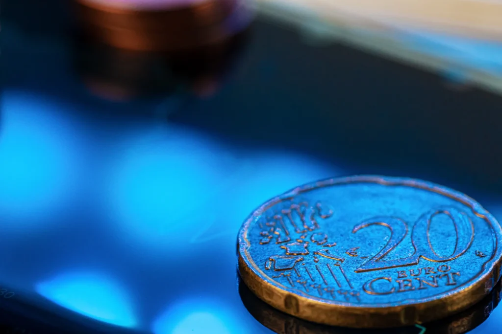 euro coin on stock chart financial investment