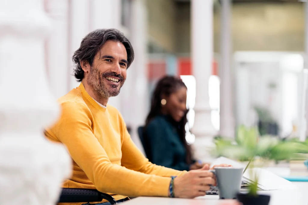 happy business man working in office